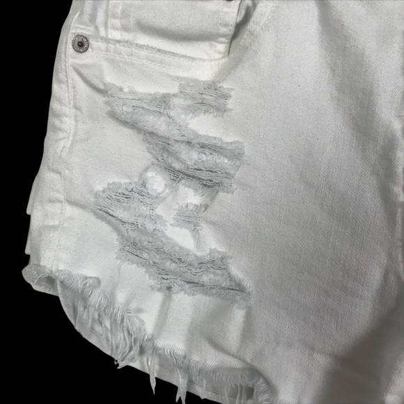 American Eagle White High Rise Distressed Shorts - Picture 3 of 7